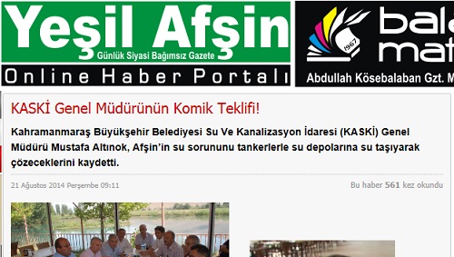 Kahramanmara Bykehir Belediyesi Su Ve Kanalizasyon daresi (KASK) Genel Mdr Mustafa Altnok, Afinin su sorununu tankerlerle su depolarna su tayarak zeceklerini kaydetti.